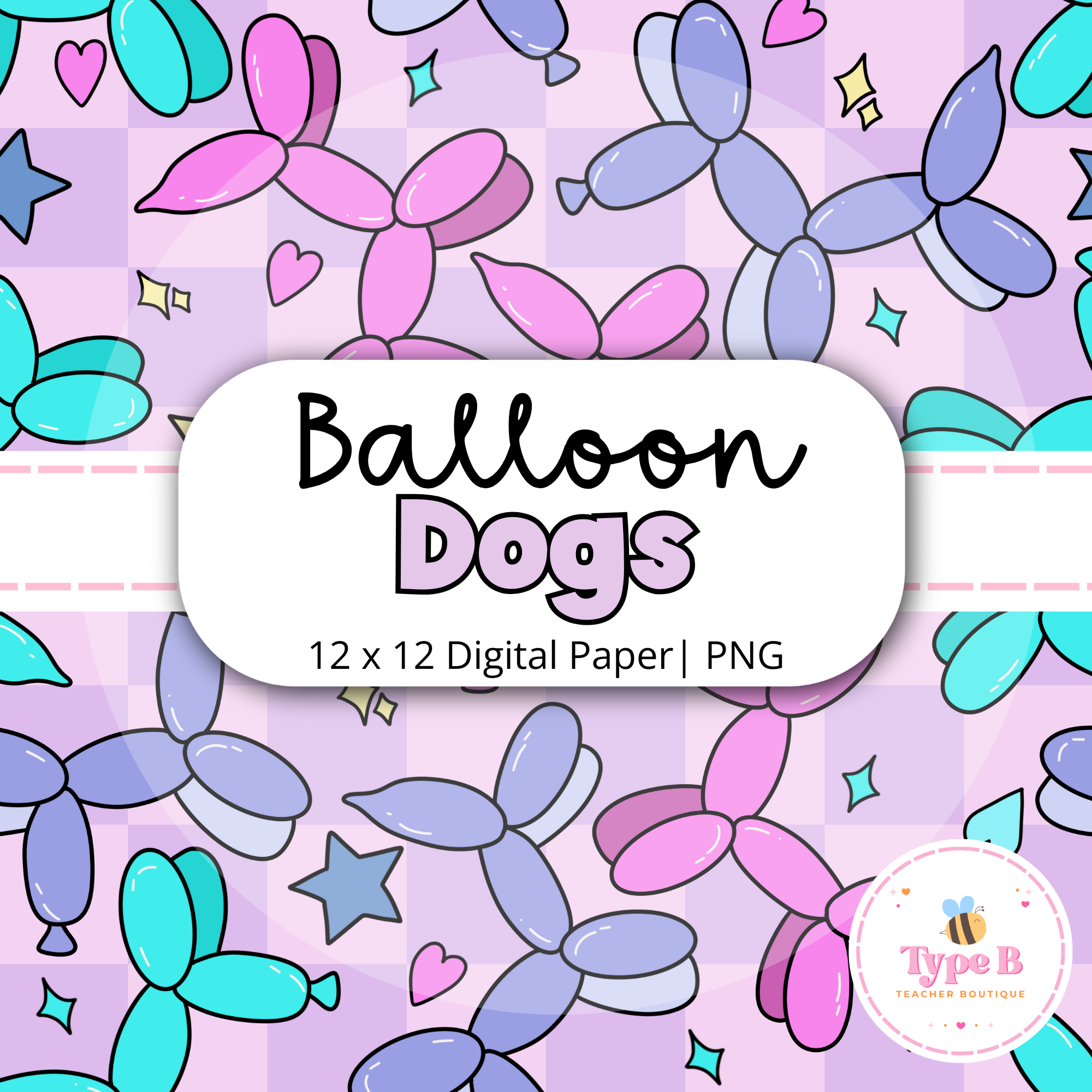 Balloon Dog Seamless Pattern: Digital Paper Cute Digital Paper Seamless Design 300 DPI (Instant Download)