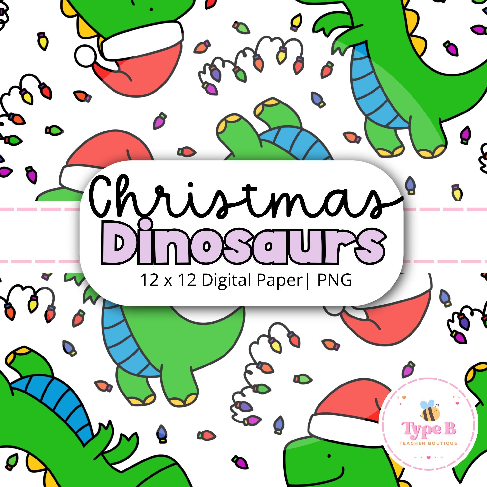 Christmas Seamless Paper Christmas Dinosaur Seamless Digital Paper Cute Digital Paper Seamless Design 300 DPI (Instant Download)